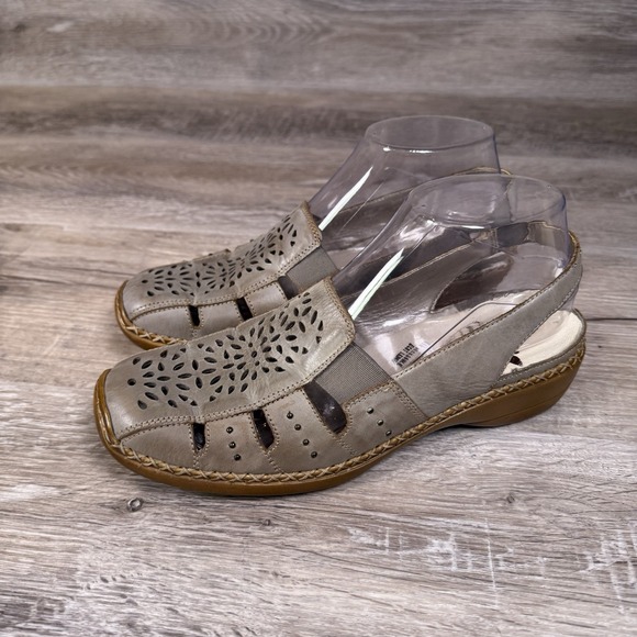 Ladies RIEKER Size 38 / 7 Doris Gray/ Silver Comfort Slingback Close Toe Cutout - Picture 3 of 10